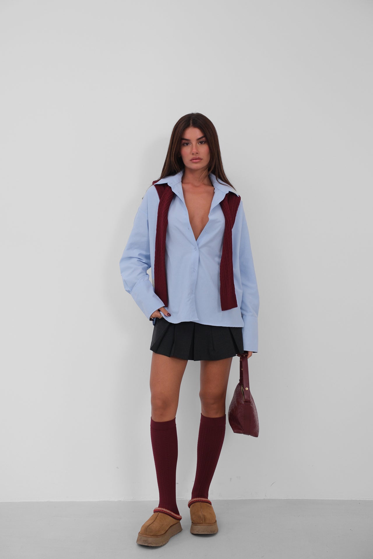 DESY Blue Blouse with Leopard Detailed Sleeves