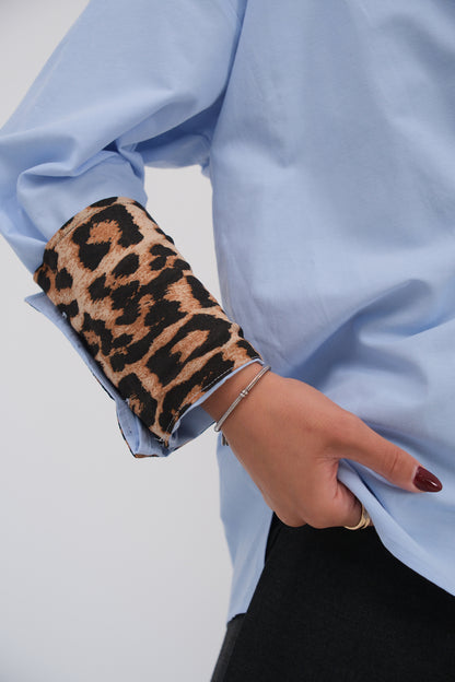 DESY Blue Blouse with Leopard Detailed Sleeves