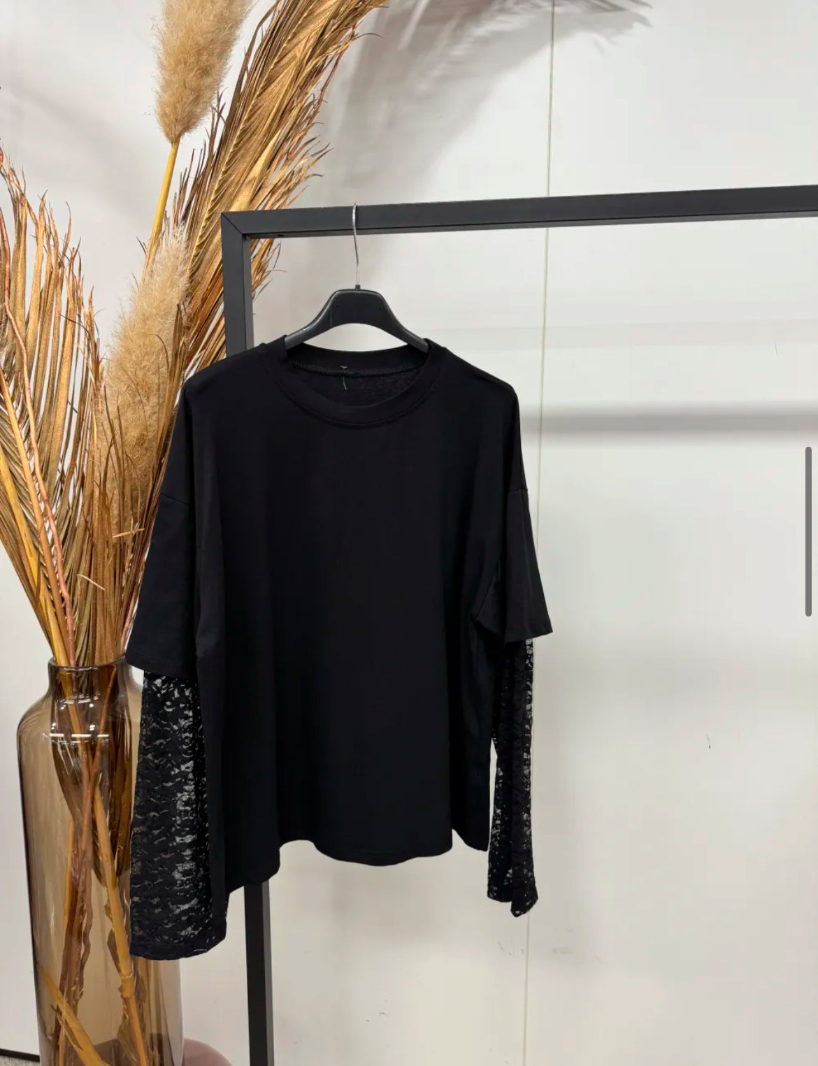 DESY Lace Sleeve T-Shirt Black