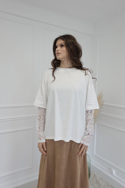 DESY Lace Sleeve T-Shirt White