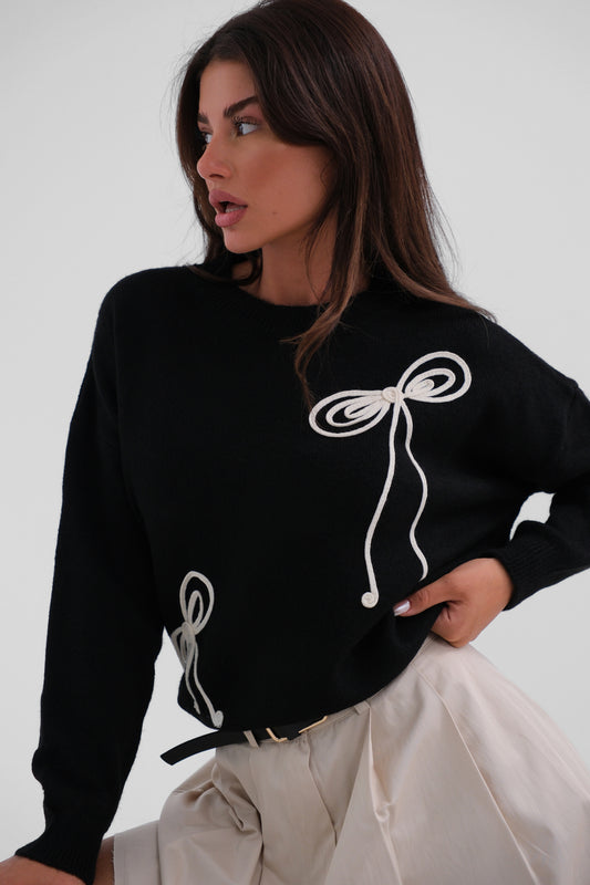 DESY Bow Knitted Sweater Black