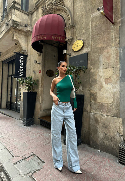 One Shoulder Top Groen